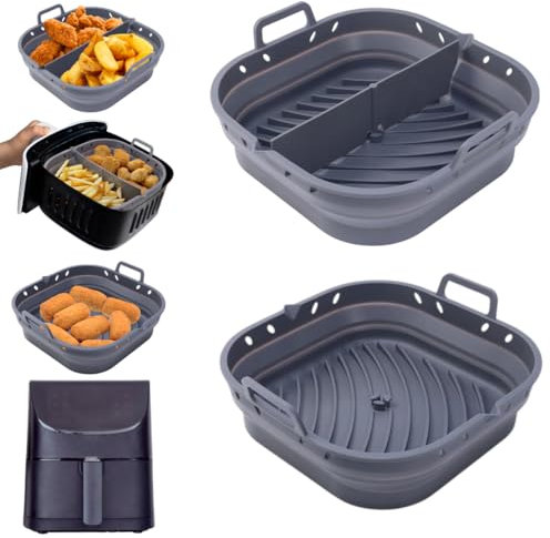Genérico CASANEX Pack 2 moldes Silicona para freidora de Aire 22 cm con Separador, Compatible Cosori y Cecotec 5,5L, Antiadherente, Reutilizable, Apto para microondas y Horno, sin BPA (Cuadrado)