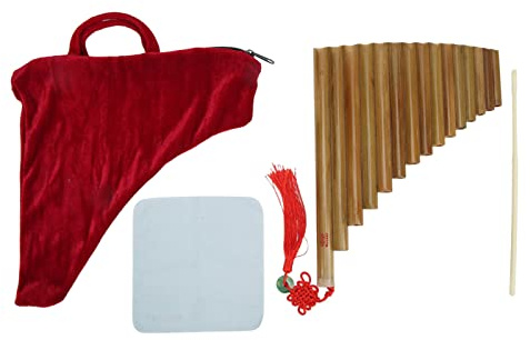 Pan Pipes, 15 Pipes G Key Pan Flöjt Bambu, Traditionellt Träblåsinstrument, med Mjuk Påse för Lätt Att Bära (höger hand)