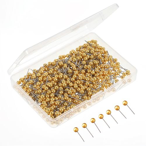 Dimeho Map Pins 500 Stück Goldkopf Pinnadeln Pins für Karten Weltkarte Pinnwand Nadeln 1/8 Zoll Kleine Runde Kopf Stecknadeln Mit Transparente Box Karte Daumennadeln für Markieren, Bulletin Board