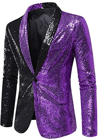 EQWIGKEIT party blazer herren 4xl, Glitzer Sakko Herren Regular Fit Ein Knopf Anzugjacke Disco Rave Karneval Kostüm Pailletten Blazer Hochzeit Party Herrenjacke Glänzende Silvester Outfit Smoking