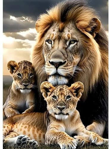 MXJSUA Diamond Painting Kit pour Adulte Débutant, Savane Lion 5D Diamant Painting Images Ronde Diamond Peinture Diamant Adulte, Cristal Débutant Art Set pour Décoration Murale Maison 30x40cm