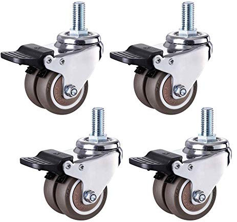 Hochleistungs-Lenkrollen, 40 mm/50 mm Doppelrollen mit drehbarem Schaft, Bürostuhl-TPE-Gummi-Ersatzrollen, Schrauben/M12 x 25 mm |, Hochleistungs-Möbel-Lenkrollen mit Bre,4 Pcs Without Brake-1.5 In