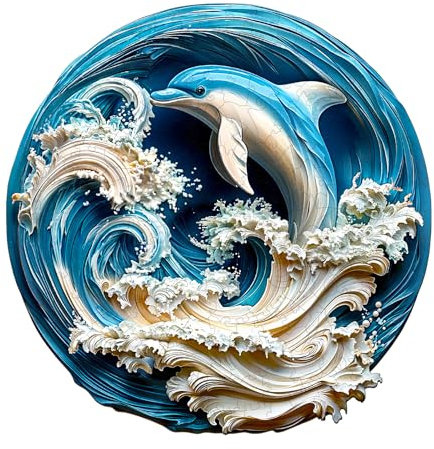 Holzpuzzle Erwachsene 3D Dolphin-2-200 Teile Rundpuzzle Geschenkbox, Wanddekoration (Erwachsene/Kinder)