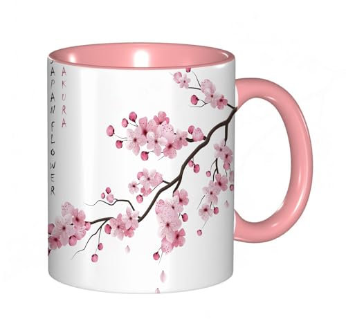EKLMPS Original Mug en céramique,idéal comme cadeau,impression de haute qualité,mug à motifs,mug à thé,à café,330ml,fleur de cerisier aux couleurs pastel. branche de sakura du Japon avec des fleurs