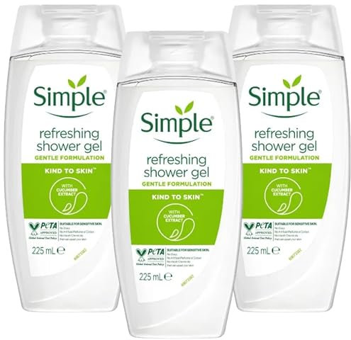 Simple Kind to Skin Refreshing Shower Gel 3 x 225mL – Gentle & Hydrating Body Wash with Cucumber Extract – Soap-Free & Suitable for Sensitive Skin – Customise Your Bundle Pack