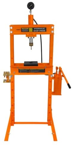 Hydraulic Shop Press 20 Ton Tonne 20,000kg Floor Mount Heavy Duty Steel Detachable Pressure Gauge Hand Pump Adjustable 0-1015mm Vertical Work Area Workshop Garage FREE Tool Set 8 Mandrels & 1 Adapter