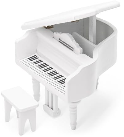 Odoria Puppenhaus Klavier Miniatur Piano: 1/12 Maßstab Wichtel Flügel Weiß mit Klavierbank Vintage Antik Wohnzimmer - Mini Musikinstrument Modell Möbel Holz Schlafzimmer