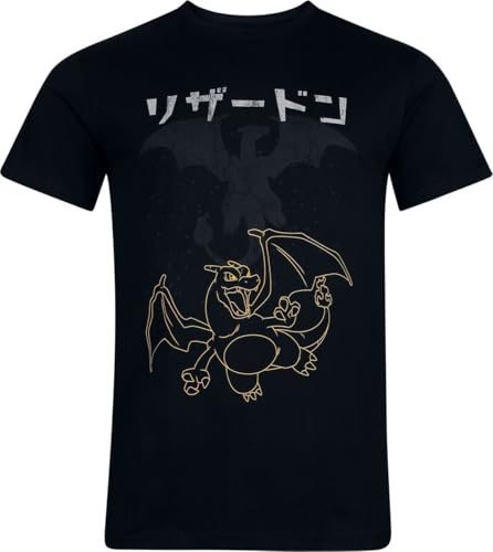 Pokémon Charizard Männer T-Shirt schwarz S 100% Baumwolle Fan-Merch, Gaming