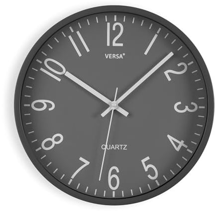 Versa Raven leise und dekorative Wanduhr, für Küche, Wohnzimmer oder Esszimmer – gut lesbar, Maße (H x L x B) 30 x 4,3 x 30 cm, Polypropylen, Grau