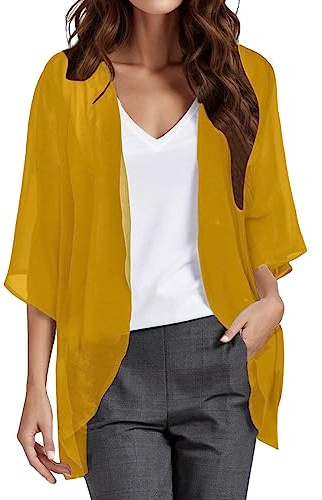Boléro Et Châle pour Robe De Soirée Et De Mariage, Chic Et Elegant Ete Leger Cardigan Gilets Mariage Fin Manches Longues 3/4 Top Poncho Manches Lanternes Sexy Protection Solaire Manteaux