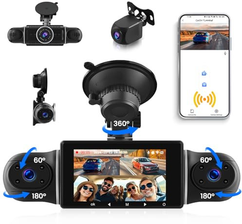 CAMECHO Dashcam Auto Vorne Hinten mit 4 Kameras FHD 1080P Weitwinkel, 3 Zoll IPS Bildschirm 360° Dasch-cam mit WiFi-APP Nachtsichtgerät G-Sensor 24H Loop-Aufnahme Parkwächter +Umkehrleitung