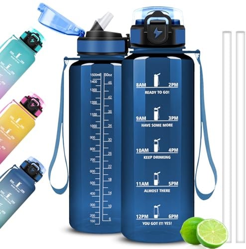 Mujigaga Drinking Bottle 1.5 Litres, Sports Water Bottle, Leak-Proof, for Adults, Water Bottle with Straw, Easy to Clean, Suitable for Carbonated Drinks, for Gym, Outdoor, School, Gym