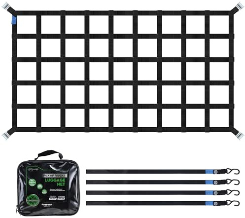 STARLEAPARTS Gepäcknetz 208x127cm, Verstellbar Anhängernetz, BS:700KG | Cargo Netz für Anhänger, Verstellbar Frachtnetz Ladenetz mit S Haken für Pickup LKW, Netz Ladungssicherung, Masche 17 x 17 cm