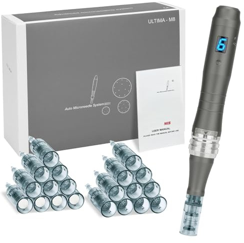 Ultima M8 Stylo à micro-aiguilles professionnel avec 20 cartouches et | Derma Pen Lot de 2 cartouches de micro-aiguilles sans fil pour stylo Ultima M8, M7S, A6S 12 x 16 broches, 4 x 36 broches