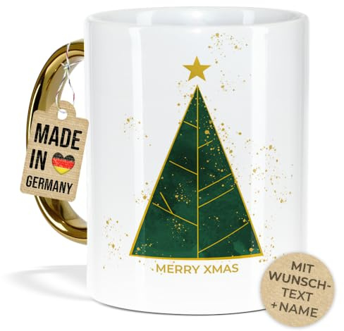 Tassendruck Personalisierte Weihnachtstasse mit Text - Collecting Moments Nr. 1 Tannenbaum - Geschenk für Freunde & Familie zu Weihnachten - XXL-Druck, Weiß mit Goldhenkel, 300 ml