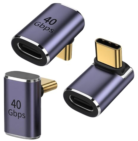 90 Degree Right Angle USB C Adapter 2 Pack 40Gbps USB4 8K@120Hz Fast Charge | USB C 90 Degree Adapter, Male to Female Type C OTG Adapter, 40Gbps 8K Video, Fast Charge for iPhone 16 17 MacBook iPad Switch