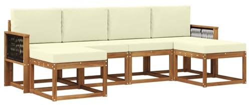 vidaXL Outdoor-Sofagarnitur mit Kissen 6 pcs Natur und Creme Polyester, Modernes, wetterfestes Sofa-Set für draußen, stylische Gartenmöbel, minimalistische Lounge für Coole Entspannung im Garten