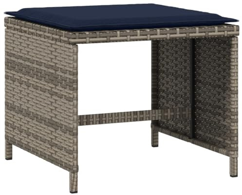 Teenpull Gartenhocker mit Kissen 4 Stück Grau 40x40x35 cm Poly Rattan wetterfester Sitzhocker Outdoor für Balkon Terrasse Lounge kompakte Sitzgelegenheit und Fußablage