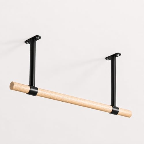Klimmzugstange Wand aus Holz - Pull Up Bar aus Buche zur Wandmontage über Türrahmen oder Balken - Stabile Stange für Klimmzüge, Chin-Ups & Beinheben - Belastbar bis 200 kg