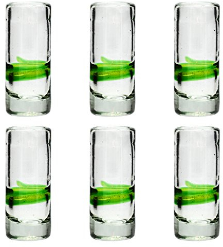 Tumia LAC Bicchierino Fatto a Mano per la Tequila - Vetro Riciclato – Verde Ben Amalgamato - Confezione di 6