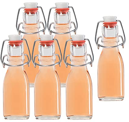 hocz 6er Set Bügelflaschen Bügelflasche Glasflaschen 100ml Etiketten mit Bügelverschluss zum Selbstbefüllen Glas Bügelflachen