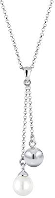 Elli Halskette Damen Kugel Anhänger Y-Kette elegant mit Muschelkernperlen in 925 Sterling Silber