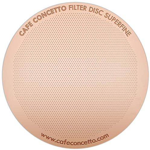 CAFE CONCETTO Filter for use in AeroPress Go/AeroPress Coffee Makers - Disc Superfine - Reusable - Premium Coated Stainless Steel (Rose Gold, Metal) - Brew Tips Included