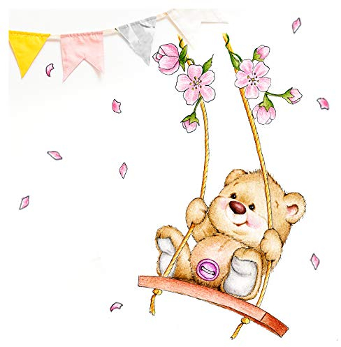 Little Deco Wandaufkleber Bär auf Schaukel I A4-21 x 29,7 cm I Wandbilder Kinderzimmer Babyzimmer Deko Aufkleber Sticker Mädchenzimmer Wandsticker Kinder DL166