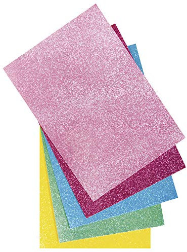 Rayher 53960000 Glitzer-Filz, 5 Platten, farblich sortiert (rosé, pink, türkis, maigrün, sonnengelb), 21 x 30 x 01 cm, 100% Polyester