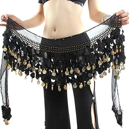 WEKIOOBON Belly Dance Hip Scarf, Sweet Dance Skirt Wrap Bling Sequin Coins