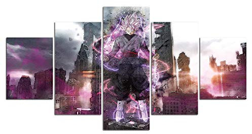 SINGLEAART Leinwanddrucke,5 Teilige Leinwand,5 Stück Wandbild,Wohnzimmer Dekoration,Modular Wandkunst,Brettmalerei,Geburtstagsgeschenk,Bild,Black Goku,150Cm×80Cm,Mit Rahmen