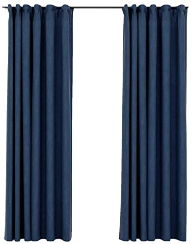 vidaXL 2X Vorhang Verdunkelung mit Haken Verdunkelungsvorhang Kräuselband Thermo Gardine Blickdicht Vorhänge Leinenoptik Blau 140x245cm