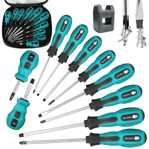 AVAVA 10pcs Screwdriver Set, Heavy Duty Chrome Vanadium Steel, Magnetic Screwdriver with 5 Cross & 5 Flat Head, Multipurpose Tool Set, Durable Hand Tools in Carry Bag