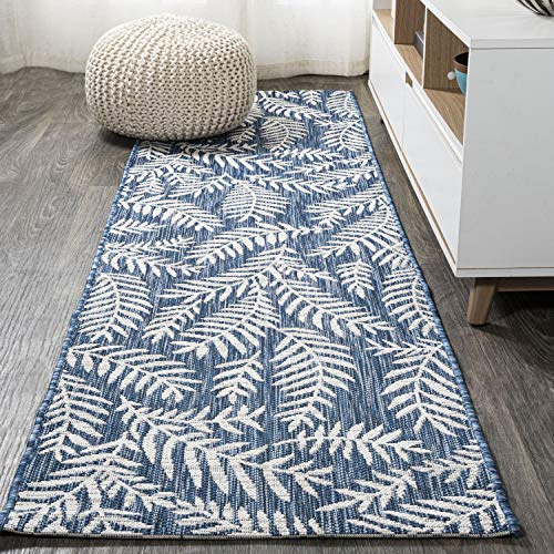 JONATHAN Y Palm Frond Indoor Outdoor Runner Rug 2X8 Navy/Ivory, Nevis for Backyard, Patio, Porch, Easy-Cleaning, High Traffic, Pet-Friendly, Non-Shedding (SMB119B-28)