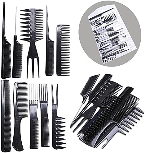 PLASTIFIC 10Pcs Hairdressing Comb Set Hair Styling Pro Kit Professional Barber Salon Gift Black Colour Set - Portable Set Hair Care Style Accessory Comb for Women Men