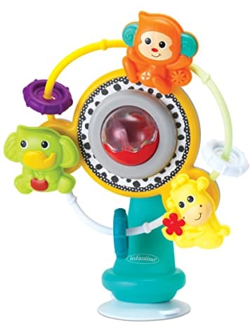 Infantino Jungle Riesenrad, Drehspielzeug für den Hochstuhl, BPA-freies Spielzeug mit Saugnapf zur Förderung der Feinmotorik für Babys und Kleinkinder ab 6 Monaten