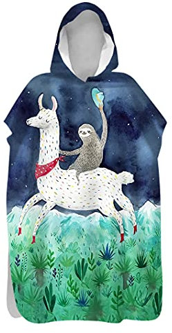 3D Badeponcho Surfponcho, Treer Surf Poncho Umziehhilfe Schnelltrocknend Strandtuch Strand Handtuch Badetuch mit Kapuze aus Mikrofaser für Erwachsene Herren Damen Kinder (75x145cm,Alpaka Faultier)