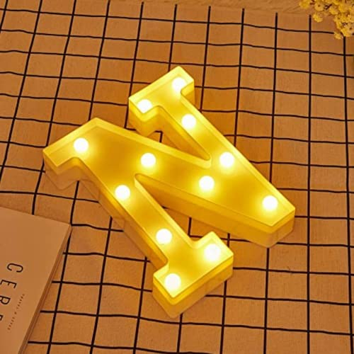 Jandei - Letras LED Iluminadas, Letra N con Luz Blanca Cálida, Luces Led Decoración y Ambiente, Luz Nocturna Bodas, Cumpleaños, Escaparates, Números y Letras con Luces (Funcionan con Pilas)