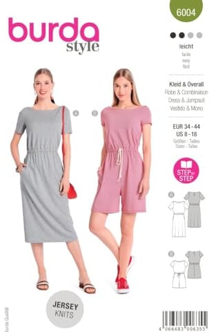 Burda Style Katalog-Schnittmuster Sommerliches Kleid und Overall | Damen, Gr. 34-44 | Nählevel: Leicht #6004