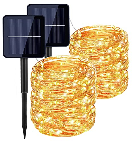 MNTCQB Solar Lichterkette Aussen, 2 Stück 14M 120 LED Solar Lichterkette Außen Wasserdicht Kupferdraht Solarlichterkette für Balkon,Bäume,Terrasse,Hochzeit,Party,Garten,Hof,Tor Warmweiß