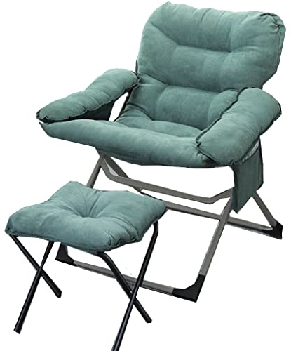 DUNAKE Sessel Relaxsessel, Klappbarer Relaxsessel Mit Hocker, Gepolsterter Lounge Sessel Mit Seitentasche, 3-Fach Verstellbarer, Gepolsterter Freizeitsitz Für Zimmer (Color : Green)