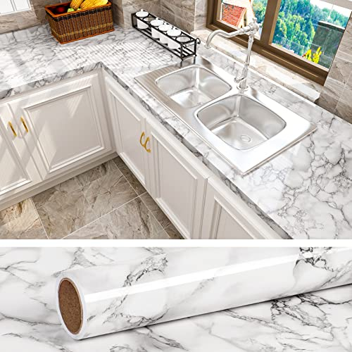 VEELIKE Papier peint autocollant en vinyle pour plan de travail de cuisine, comptoir de salle de bain, meubles de chambre à coucher - Motif marbre gris - 60 x 900 cm