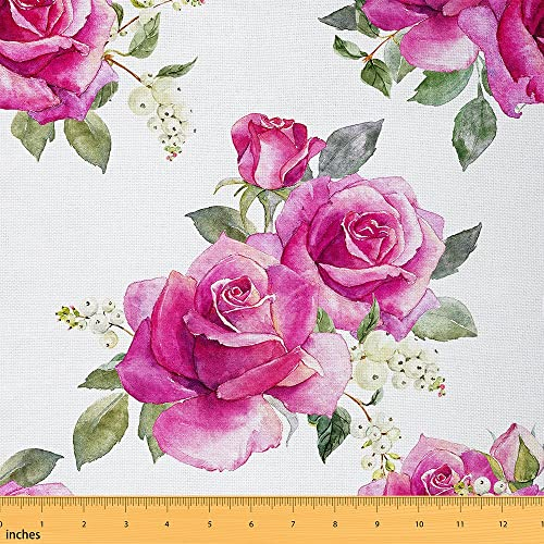 Roter Rosen Stoff Meterware Romantischer Blumen Polsterstoff Valentinstag Blumen Dekorativer Stoff Botanische Blätter Drinnen Draußen Stoff DIY Kunst Wasserdichter Stoff Rosa Grün 460 x 150 (HxB)