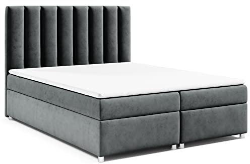 Best for Home Boxspringbett 180x200 Mit Bettkasten und Topper, Trinity K-10 160x200, Bonellfederkern 140x200, 200x200-140x200 Graphit