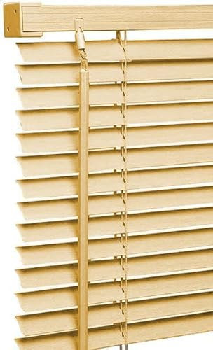 Ruby Deals PVC Venetian Blind Blinds Window 25mm Thin Slats Kitchen Windows Blinds Treatments Easy Fit Curtains Trimmable Fittings Home Office (Natural Wood Grain Effect,W120cm x L150cm)
