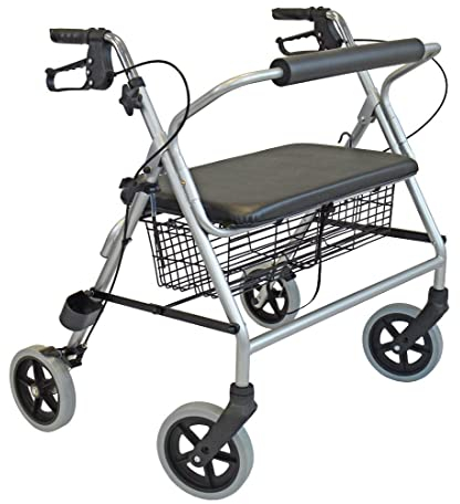 FabaCare Rollator XXL R225, höhenverstellbar, faltbar, mit Sitz, Rückenlehne, Korb, Schwerlastrollator, bis 225 kg belastbar, Sitzbreite: 60 cm