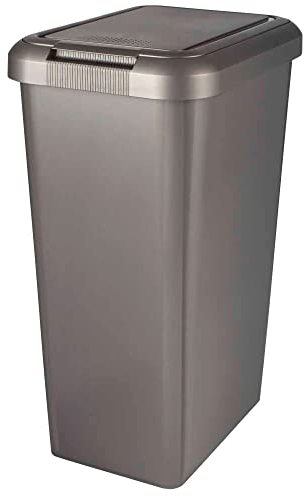 Total Bins UK Limited Voga 45L Grey - 2 in 1 Swing or Lift Top Lid Kitchen Bin – Sleek Rectangular Design With Function and Style Combined