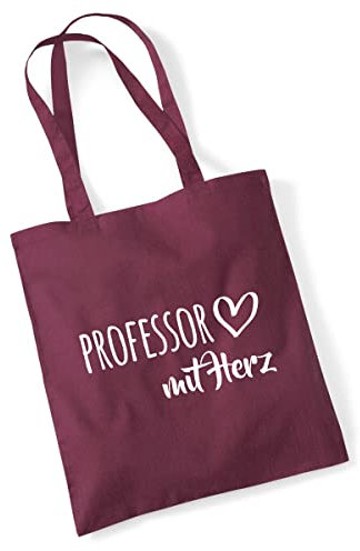Huuraa Einkaufsbeutel Professor mit Herz Geschenk 10 Liter Burgundy Baumwolle Professor Überraschung