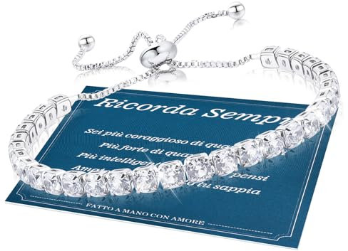 Bracciale Tennis Donna In Argento Regalo Da Donna Placcato Oro Bianco 14k Idee Di Gioielli Per Fidanzate, Madri, Amiche, Figlie, Lei