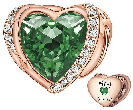 NINGAN Rosa De Oro Mayo Piedra De Nacimiento Dama Encanto Pulsera, Alas De áNgel 925 Colgante De Cuentas De Amor De Plata Esterlina Tallado AmbicióN, CumpleañOs De La NiñA